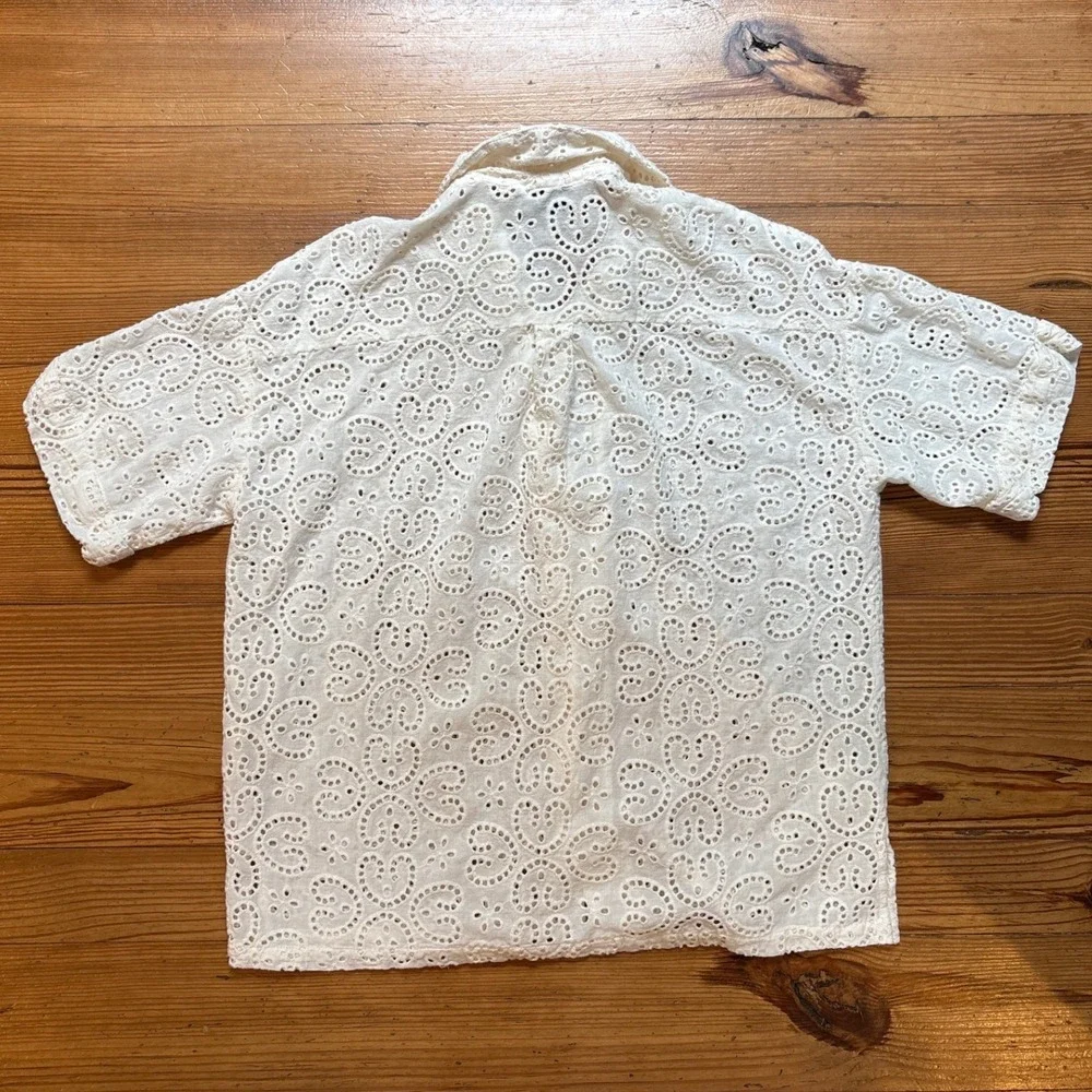 FRNCH Eyelet‎ Lace Shirt Women Cream Excellent Short Sleeve SIZE S - Picture 6 of 6